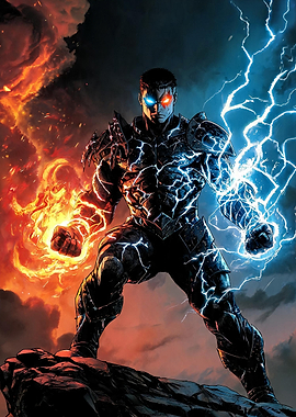 Warrior with Fire and Lightning Powers