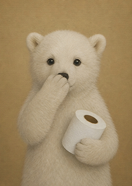 Cute Polar Bear Holding Toilet Paper
