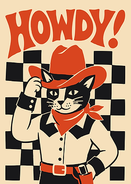 Howdy Cowboy Cat Retro Poster