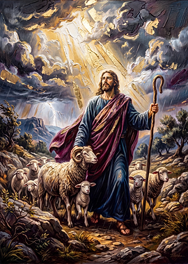 Jesus the Good Shepherd with Sheep