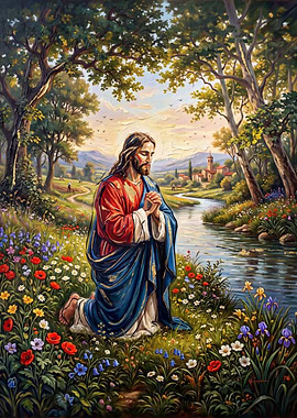 Jesus Praying in a Meadow