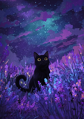 Black Cat in Lavender Field