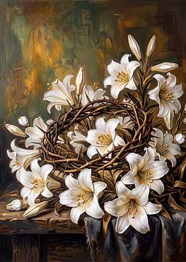 Crown of Thorns and White Lilies