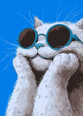 Cool Cat Wearing Blue Sunglasses