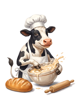 Cute Cow Chef Baking Bread