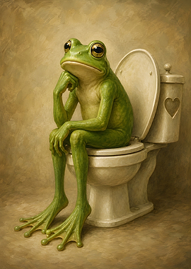 The Thinker Frog on Toilet