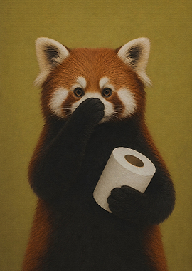 Red Panda Holding Toilet Paper