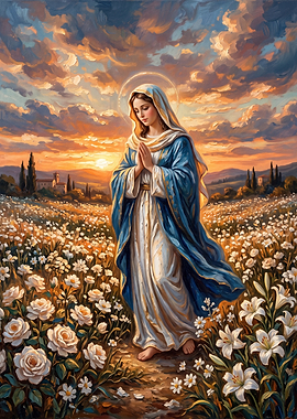 Virgin Mary in a Flower Field