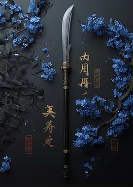 Naginata with Blue Cherry Blossoms