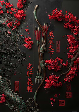 Traditional Japanese Dragon and Bow Art