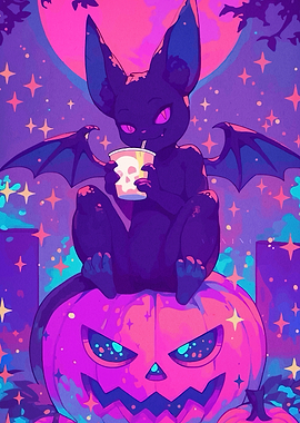 Cute Bat Creature on Halloween Pumpkin