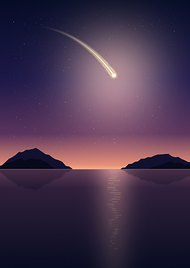 Golden Comet - Minimalist Shooting Star Over a Calm Sea