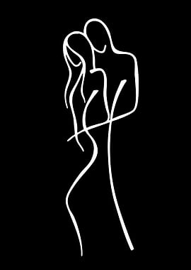 Minimalist Line Art Couple Embrace