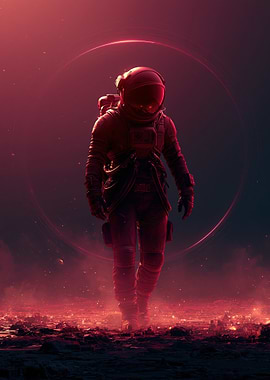 Astronaut Walking on Red Planet