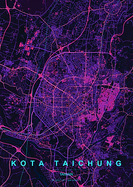 Neon Taichung City Map Art