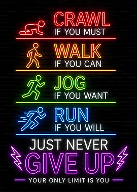Never Give Up Neon Motivational Sign