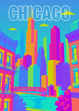 Colorful Pop Art Chicago Skyline Poster