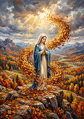 Virgin Mary Amidst Autumn Leaves