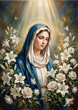 Virgin Mary with Lilies and Butterflies
