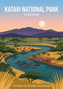 Katavi National Park Tanzania Travel Poster