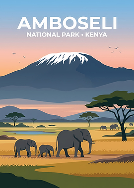Amboseli National Park Kenya Travel Poster