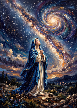 Virgin Mary Under Cosmic Sky