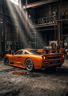 Orange Saleen S7 in Industrial Warehouse