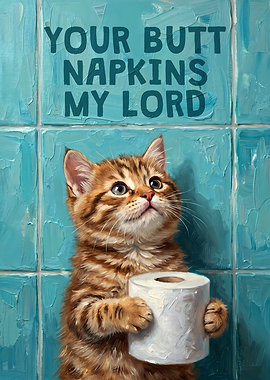 Funny Kitten Holding Toilet Paper
