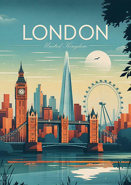 Vintage Style London Cityscape Poster