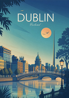 Vintage Style Dublin Ireland Travel Poster