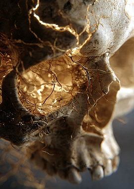 Golden Veined Human Skull Art