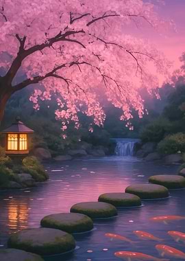 Serene Japanese Garden at Twilight