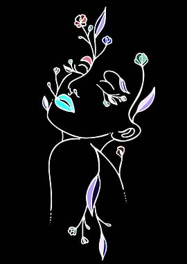 Floral Line Art Woman Portrait