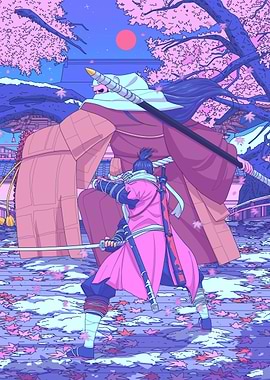 Samurai Duel Under Cherry Blossoms
