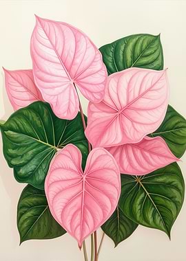 Pink and Green Heart-Shaped Leaves