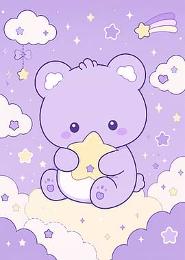 Cute Purple Bear Holding a Star