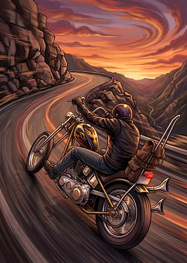 Chopper Motorcycle Sunset Mountain Highway Ride