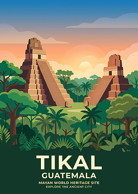 Tikal Guatemala Mayan Ruins Travel Poster