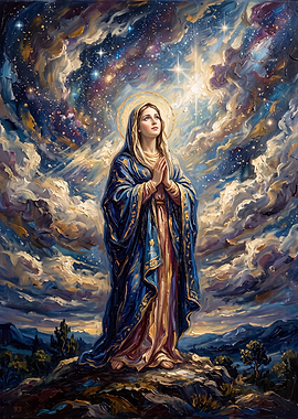 The Virgin Mary Under Starry Sky