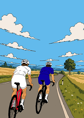Two Cyclists Riding on Country Road