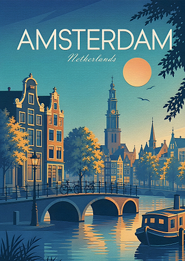 Vintage Amsterdam Travel Poster