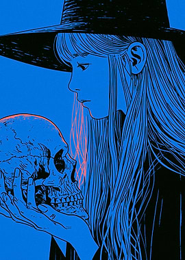 Witch Holding a Human Skull