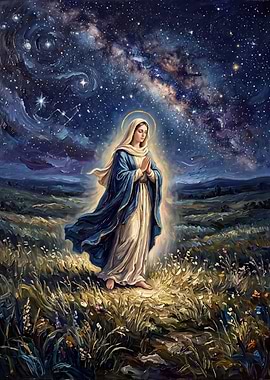 Virgin Mary Under Starry Night Sky