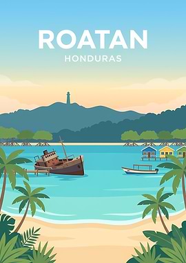 Roatan Honduras Tropical Travel Poster