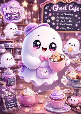 Cute Ghost Cafe Magic Brews