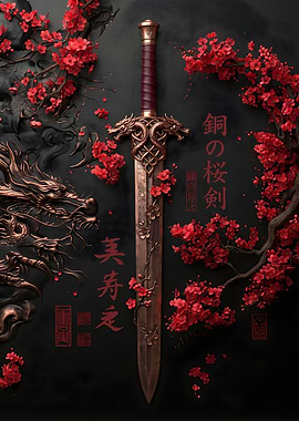 Bronze Dragon Sword with Cherry Blossoms
