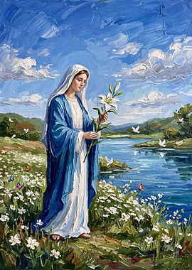 Virgin Mary with Lily by River