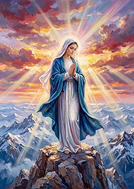Virgin Mary Standing on Mountain Peak