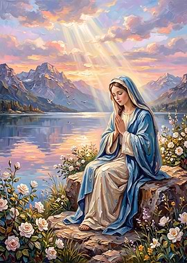 Virgin Mary Praying by the Lake