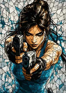 Lara Croft Stained Glass Portrait